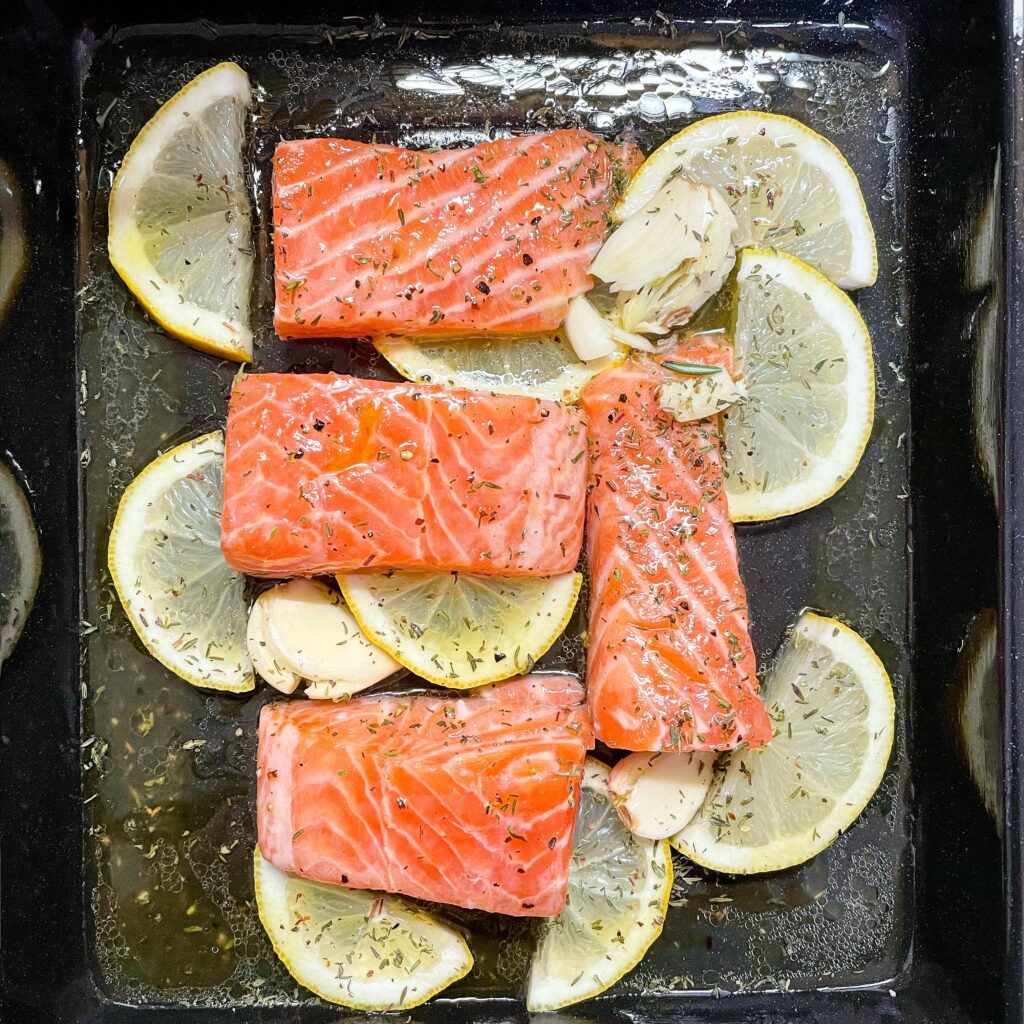 salmon marinating 