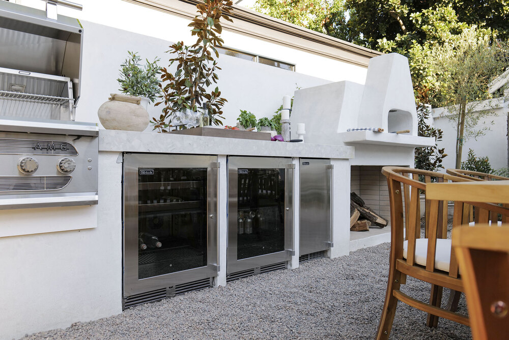 Outdoor Kitchen with Pizza Oven and Perlick Refrigeration