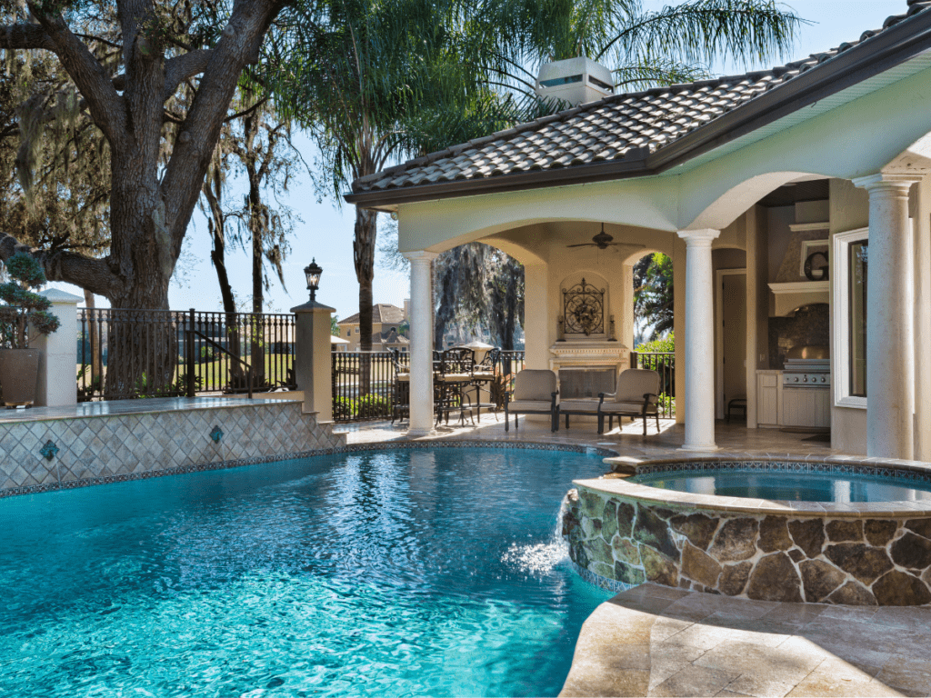 outdoor living space with pool and outdoor kitchen Synergy Outdoor Living 