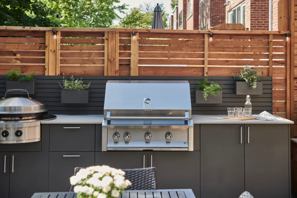 gray outdoor kitchen cabinets Synergy Outdoor Living 