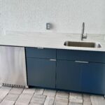 Outdoor beverage station with sink and fridge