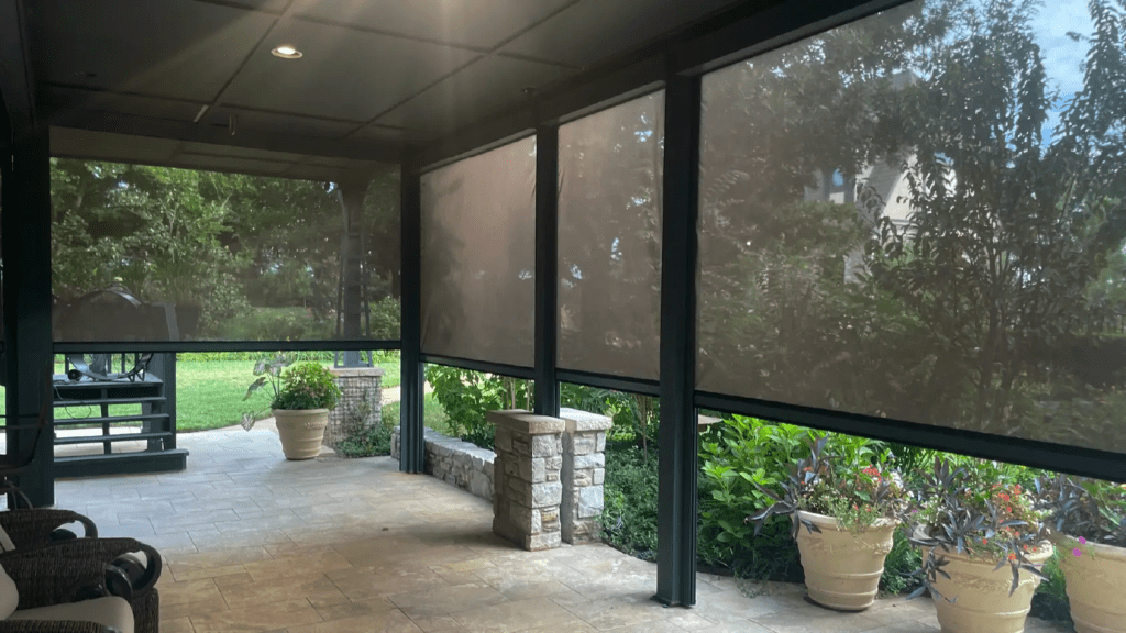 outdoor shade halfway down on patio