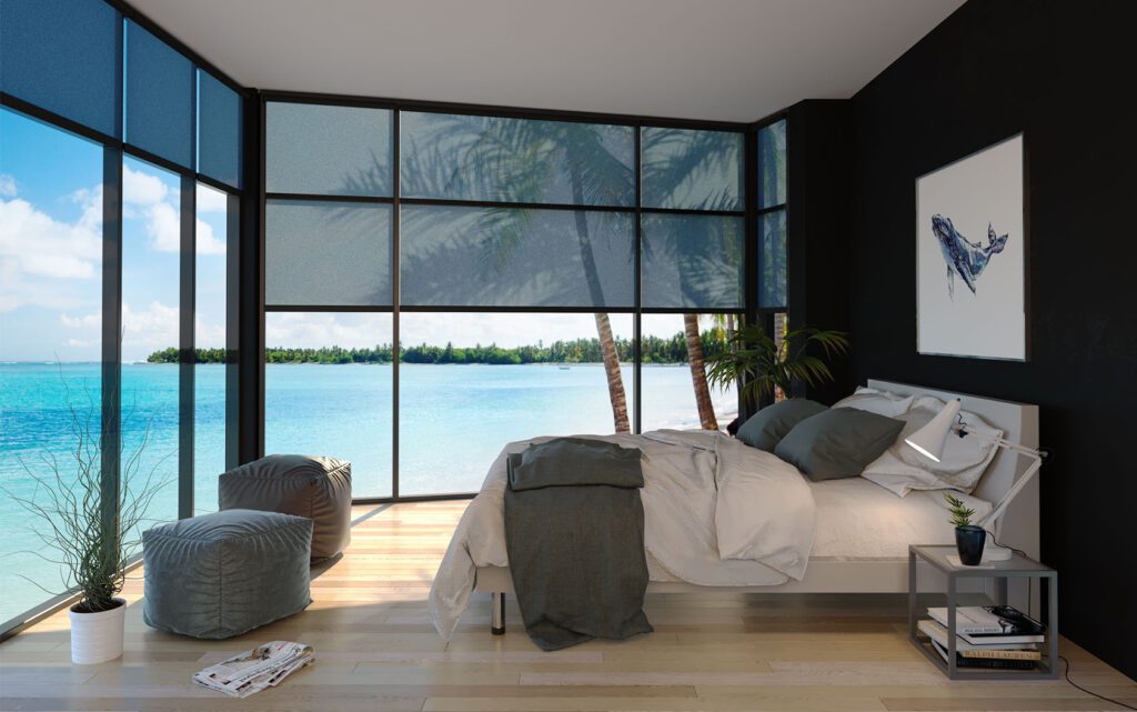 outdoor screen halfway down inside bedroom
